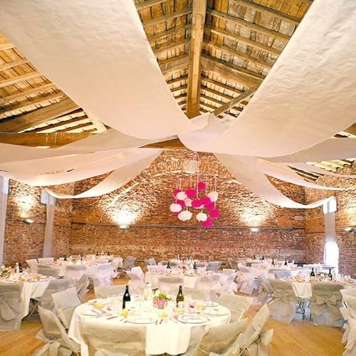 Fetez-Moi | Tenture Mariage 100 Mètres Blanche | Voilage Décoration Salle de Fêtes | Chic - Esthétique - Elégant - Raffiné | Plafond ou Mural | Déco Indispensable !