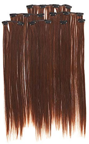 Prettyland 7-teilg SET Statik-frei Clip-In 50cm glatt lang-Haar strähnen Haarteil Haarverlängerung 4T30 braun gesträhnt