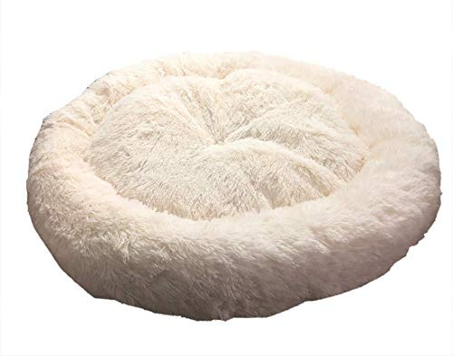 KongEU Deluxe weich Hundebett Sofa waschbar Rundes Plüsch Hundekissen Katzenbett in Doughnut-Form für große und extra große Hunde,Wasserfeste Unterseite-L:80CM-Weiß