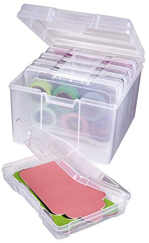 ArtBin 6947ZZ Photo & Craft Organizer Set, Large Box with [5] Plastic Storage Cases Inside, Clear