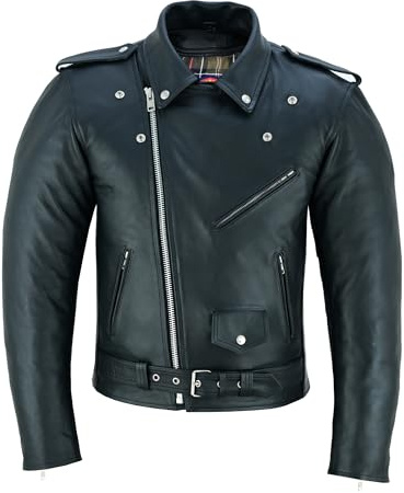 warrior gears Chaqueta de cuero para motocicleta Brando para hombre, chaqueta de moto de turismo con protección de armadura CE genuina para motociclistas, Negro - M