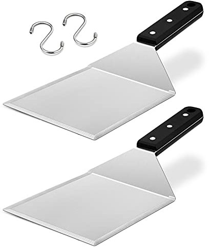 HaSteeL Metal Spatula Set of 2, Stainless Steel Large Griddle Spatulas with ABS Handle, Heavy Duty Hamburger Turner Pancake Flipper Great for Teppanyaki Flat Top BBQ Cooking, Dishwasher Safe & 2 Hooks