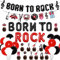 JOYMEMO Rock and Roll Geburtstagsparty-Dekorationen Schwarz Glitzer Born To Rock Banner Luftballons Musical Elemente Girlande für 1950er Jahre Musik Motto Party Supplies