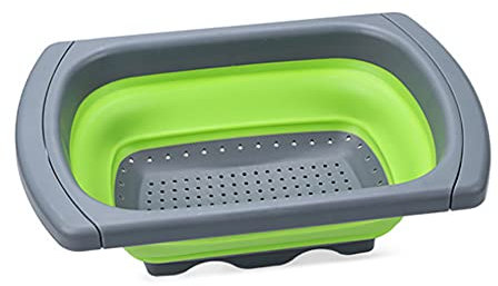 Alnicov Silicone Collapsible Colander,Colander Strainer Over The Sink Vegetable/Fruit Colanders Strainers With Extendable Handles for Pasta Vegetables Fruits Green