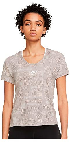 Nike Women's W NK AIR DF TOP SS T-Shirt, College Grey/Moon Fossil/Reflective silv, L