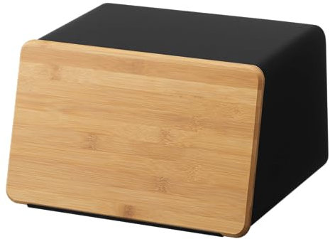 YAMAZAKI 5291 TOWER Bread Case With Removable Lid, black, Steel/Bamboo, Minimalist, 31.5 x 24.5 x 18.5 cm