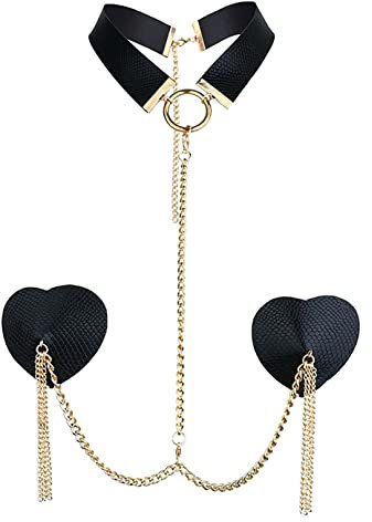 Agoky 1 Paar Damen Nippel Cover Pailletten Herzförmige Quaste Aufkleber BH Silikon Brust Selbstklebende Nippelpads Reizwäsche Schwarz C One Size