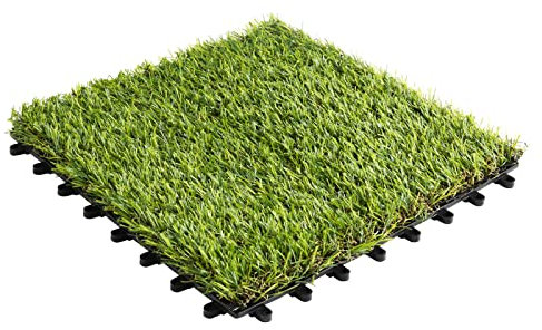 KARAT Dalle de terrasse en WPC 30 x 30 cm - Carreau de patio avec fonction de drainage intégrée, Caillebotis extérieurs, Revêtement de sol, Carrelage à clic (Conception d'herbe)