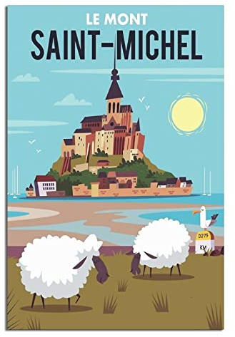 Mont Saint-Michel Frankreich Vintage Reise-Poster Leinwandkunst Wand-Dekor Poster Bild Druck Gemälde Poster Geschenk 30 x 45 cm