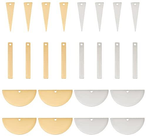 DICOSMETIC 24 Stück 3 Stil 2 Farben Edelstahl Flach Halbkreis Scheibe Anhänger Rechteck Blanko Stempel Tag Anhänger Dreieck Blanko Charme Für DIY Schmuckherstellung