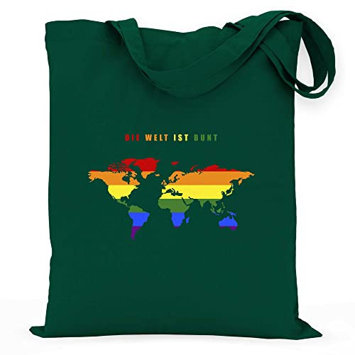 wowshirt Stoffbeutel Jutebeutel Die Welt Ist Bunt LGBT Homosexuell LGBTQ Schwul, Farbe:Bottle Green