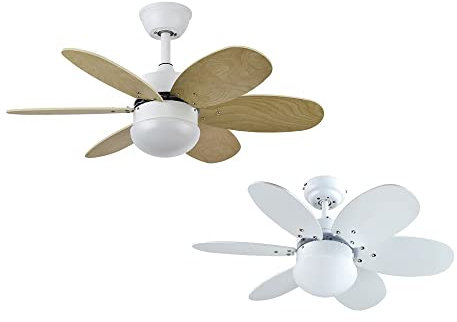 Ventilador de techo motor DC Bi-Alves | Ventilador estilo nórdico color blanco y haya | Ventilador luz LED 2 bombillas gratis
