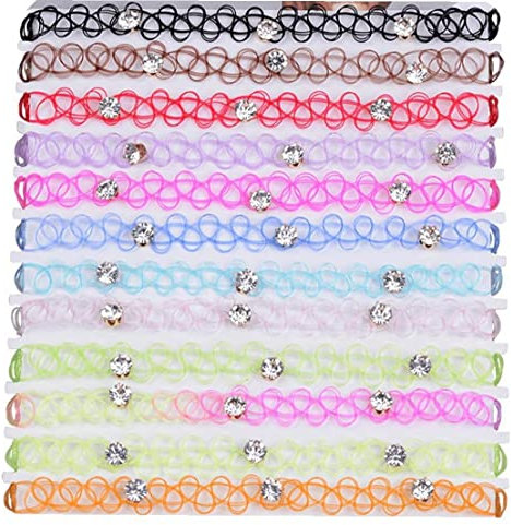 Casiler 12 Pcs Kunststoff Halskette Henna Tattoo Stretch Elastic Spitze Halskette Schmuck Frauen Mehrfarbige Perlengeschenk