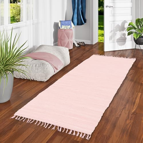 Pergamon Baumwolle Natur Teppich Flachgewebe Handgewebt Läufer Jolly Cotton Rosa in 6 Größen