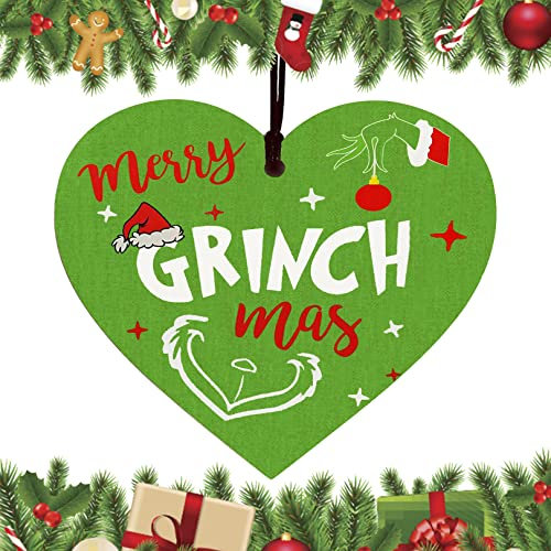 Merry Grinch mas,Placa rústica de invierno para puerta de invierno, letrero vintage para puerta de pared para fiesta de Año Nuevo, suministros de bolas de árbol de Navidad
