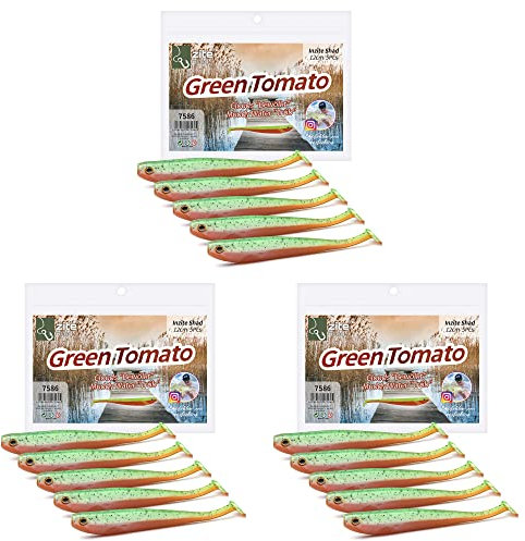 Zite Fishing Gummifische Zander Set – Inzite Shad 12cm Diverse Farben - 15STK Fängige Gummiköder Zanderangeln - Softbait Angelköder UV-Aktiv (Green Tomato)