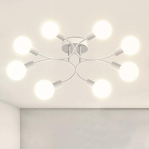NIUNIAJ Deckenlampe Vintage 8 Flammig Sputnik Industrielle Deckenlampe Retro Kronleuchter,Kompatibel mit E27 LED,CFL und Edison Lampe, Deckenlampe Kronleuchter für Wohnzimmer Esszimmer Küche(Weiß)