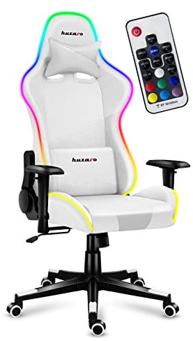 huzaro Force 6.2 RVB | Eclairage LED | Chaise Bureau Gaming | Tissu Carbone | Jusqu'à 130 kg | Réglable en Hauteur | Appuie tête | Design Ergonomique | Blanc