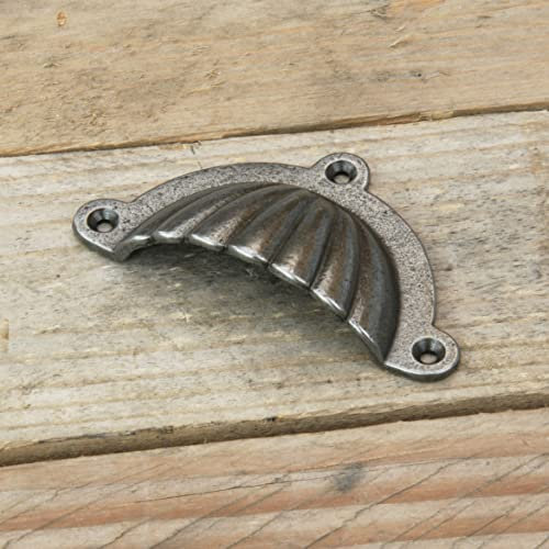 UNDERGROUND PARTS Pewter Finish Cast Iron Cabinet Kitchen Drawer Door Bow Handles Pulls & Knobs (Cup Handle Round Shell 95mm)