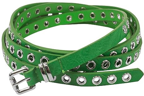 fashionchimp Doppelgürtel für Damen, Wickelgürtel mit Lochnieten-Besatz und Silber-Schließe, Breite ca. 1,5cm (Grün)
