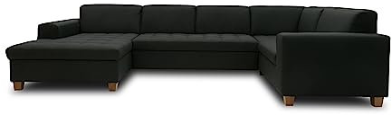 DOMO. collection Wohnlandschaft Sugar, Sofa Schlaffunktion, Couch, Polstergarnitur, Moderne U-Form, 162 x 333 x 199 cm, anthrazit