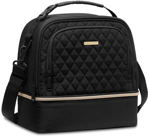 Everfun Lonchera para mujer, dos compartimentos, aislada, grande, a prueba de fugas, suave, para trabajo, picnic, viajes, color negro