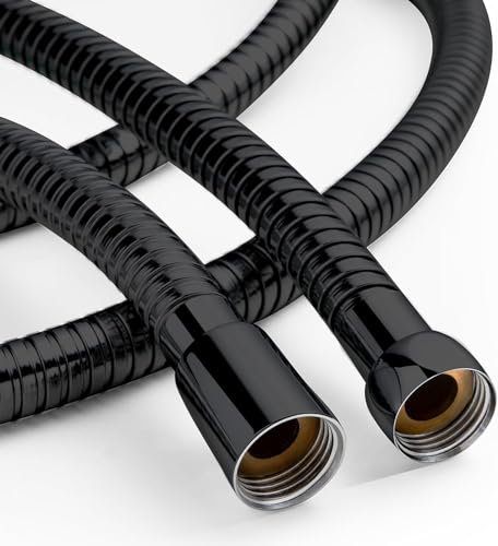 OFFO Duschschlauch Schwarz 1,5m, Großer Brauseschlauch 11mm Bohrung Hochdruck Duschschlauch Edelstahl Ersatz Hochdruck Brauseschlauch, Universell Auslaufsicher & Knickschutz, mattschwarz