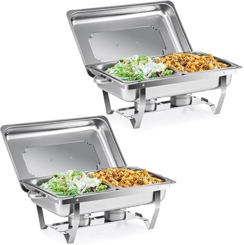 Wilprep 2 PCS Calentadores de Comida para Buffet Acero Inoxidable 9L con 2 Bandejas de Comida de Calefacción Chafing Dish para Buffet de Catering y Fiestas (2pcs 4 x GN 1/2)