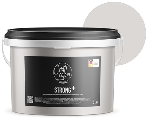 Craft Colors Strong+ Peinture murale gris soie, 5 l, pour les surfaces fortement sollicitées telles que les cages d'escalier, les couloirs, les caves et les murs de garage – Classe d'abrasion humide 1