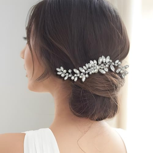 Ushiny Kristall Braut Hochzeit Haar Kamm Silber Perlen Haarteil Braut Haar Zubehör für Frauen