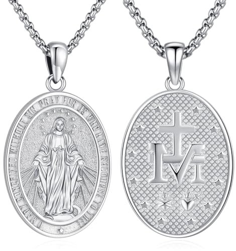 Eusense Heilige Jungfrau Maria Halskette St. Maria Anhänger Kette 925 Sterling Silber Heilige Halskette Kette katholischen religiösen Schmuck Medaille Schutz Amulett für Frauen Mädchen