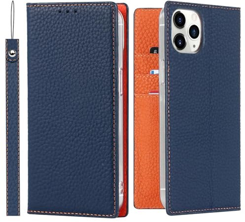 ELTEKER Hülle iPhone 12 Pro Max Handyhülle [Echtes Leder] Klapphülle mit Kartenfach,Schutzhülle Leder Hülle für iPhone 12 Pro Max-Blau