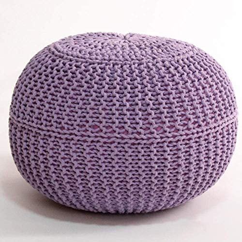 GArcan Hocker, Fußhocker, runder handgestrickter Pouf, Zopfmuster aus Baumwollgeflecht, Cord-Strick-Sitzsack, Bodenstuhl für Hoom, Farbe: Lila/Lila/50 x 50 x 40 cm (20 x 20 x 16)