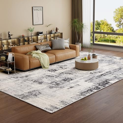 Vamcheer Teppich Wohnzimmer Kurzflor Moderner - Schlafzimmer Flauschiger, Waschbar der Abstraktion, Groß für Arbeitszimmer, Büro, Super Weich, Anti-Rutsch, Grau 300x400