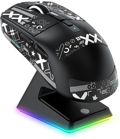VGN GAMEPOWER Attack Shark X6 Superlight Ratón Gaming Inalámbrico, Estación de Carga, 49g Ultraligero Mouse Gaming G502, 26000DPI, PixArt PAW3395, 2.4G/Bluetooth/Cableado, Cinta Antideslizante, Negro