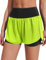 PINSPARK Sporthose Damen Kurz Sommer Laufhose High Waist 2 in 1 mit Tasche Schnell Trocknend Gym Running Fitness Hotpants Neongrün L