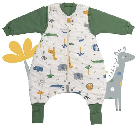 schlummersack Baby Schlafsack mit Füßen ganzjährig 2.5 Tog 70 cm Dschungel | Schlafsack mit Beinen und verlängerten Bündchen für eine Körpergröße von 70-80cm | Ganzjahres Schlafsack Baby mit Ärmel