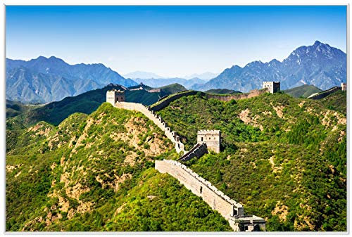 Wallario Wandbild - Die Chinesische Mauer - Wahrzeichen in China im Sommer in Premiumqualität, Poster mit weißem Rahmen, Größe: 61 x 91,5 cm