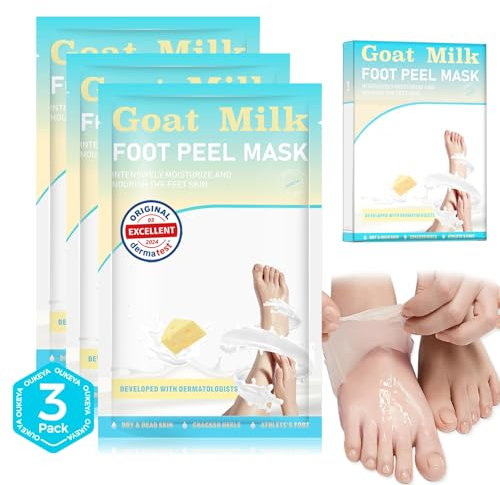 Maschera Peeling per Piedi 3 Paia, Ripara Talloni e Rimuove Pelle Morta Secca, Trattamento Esfoliante per Piedi Screpolati (Goat Milk)