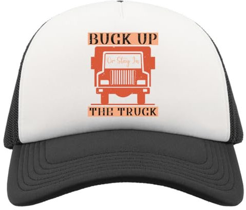 Atspauda Buck up or Stay in The Truck Funny Driver's Slogan Half Mesh Trucker Cap Baseball Hat Snapback Black, Schwarz , Einheitsgröße