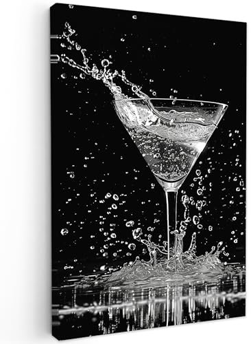 MuchoWow© Bilder Groß 80x120 cm XXL Wohnzimmer Deko Modern Wandbild Kunstdruck auf Leinwand Bild Schlafzimmer über Bett Room Decor Geschenke Küchenbilder - Küche - Martini - Spritzer - Schwarz - Glas