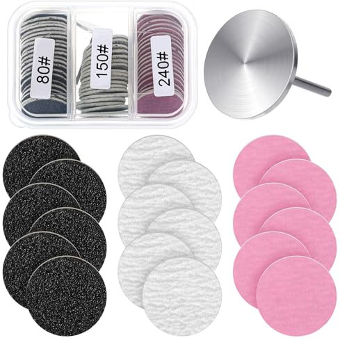 60Pcs Sanding Paper Discs with Metal Nail Drill Bit 25mm,Sanding Disc Nail Drill Bits Replacement,Pedicure Drill for Remover Dead Skin,Manicure Pedicure,Electric Foot Grinder(#80#150#240)