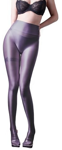 SOFSOT Ultra-durchsichtige Workout-Leggings, glänzende Strumpfhose für Damen, Kontrolle von oben bis zur Taille, Strumpfhose, Bauchkontrolle, glänzender Slip-Schlauch, Wolframgrau, L