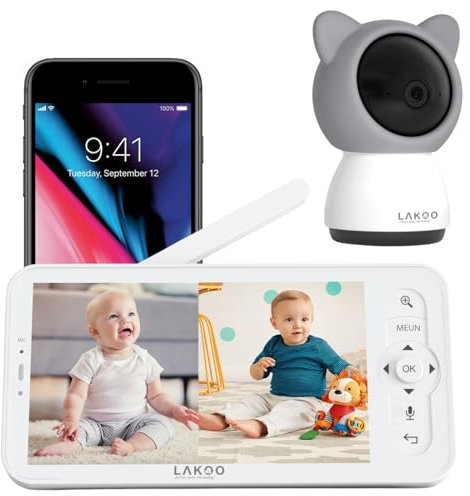 Lakoo Kitty PRO - Babyphone - Baby-Monitor - Babyphone mit Kamera - Babyphone mit Kamera und App - Kostenlose App - 1080HD, Wifi - Nachtsicht - Rücksprechfunktion - Schlafmusik - Schwenkbar -