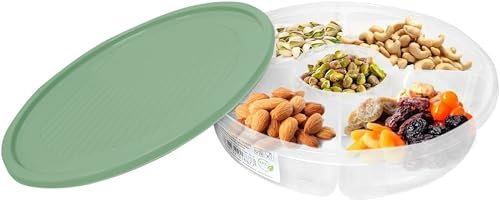 Vanorell Snack Aufbewahrungsbox Süßigkeiten Box mit Deckel für Nussbonbons Trockenfrüchte Lebensmittel Obstbox Trockenobstbehälter geteilte Serviertabletts Teller Schalen (HELLGRÜN)