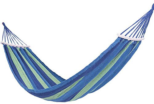 Hamaca de lona con barras de madera, 280 x 180 cm, capacidad de 300 kg, hamaca de jardín al aire libre para patio, camping, playa y patio, incluye bolsa de transporte (azul)