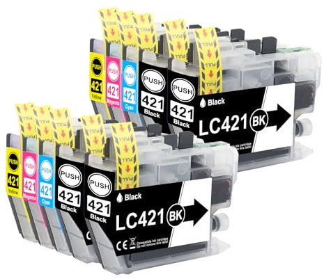 10x LC421 LC421XLPatronen Value Pack Kompatibel mit Brother LC421 LC421XL LC-421XL LC-421XLVAL LC421XLVAL für Brother DCP-J1050DW MFC-J1010DW DCP-J1140DW (4 Schwarz 2 Cyan 2 Gelb 2 Magenta)