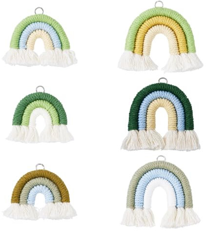 FASHEWELRY Bunter Regenbogen-Schlüsselanhänger, Makramee, Weben, Regenbogen-Quaste, Charms, gewebter Regenbogen-Schlüsselanhänger für Schmuckherstellung, Bastelarbeiten, Stoff