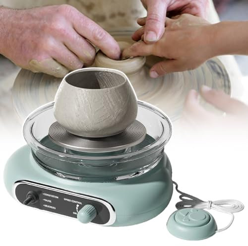 HCAUYNN Tornio da Ceramica Elettrico, Giradischi da 4,7 per Bambini, Adolescenti E Adulti Principianti, Motore Plug-in, per Fai da Te, Lavori in Ceramica E Creazione Artistica,Green-220V