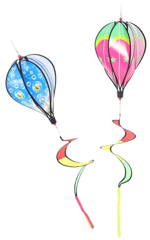 ROMISBABA 2 Stück Windspiele Heißluftballon Hängend Terrasse Garten Windmühle Farbbeständig Langlebig Außendekor Schaukel Ornamente für Veranda Balkon Zufällige Farbe